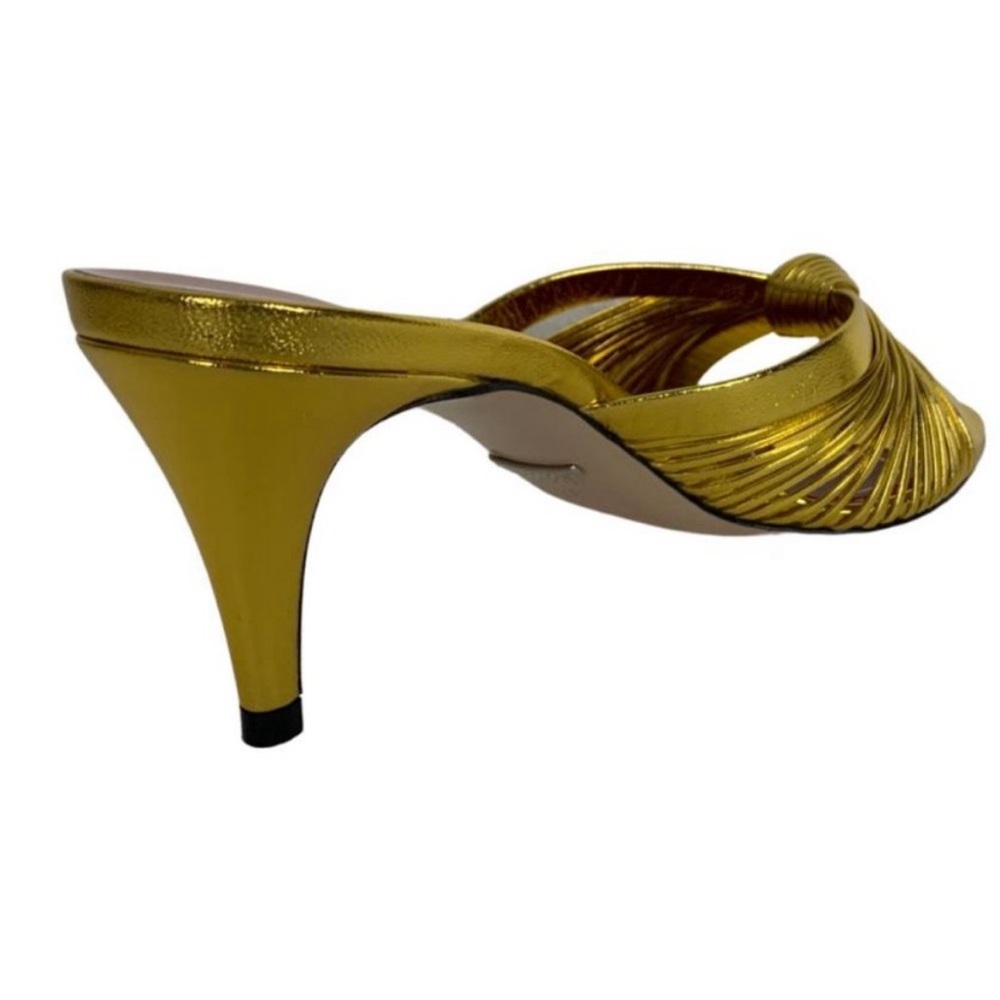 GUCCI Metallic Nappa Crawford Knotted Mid Heel Slides Gold 3-inch kitten heel. - Picture 4 of 6